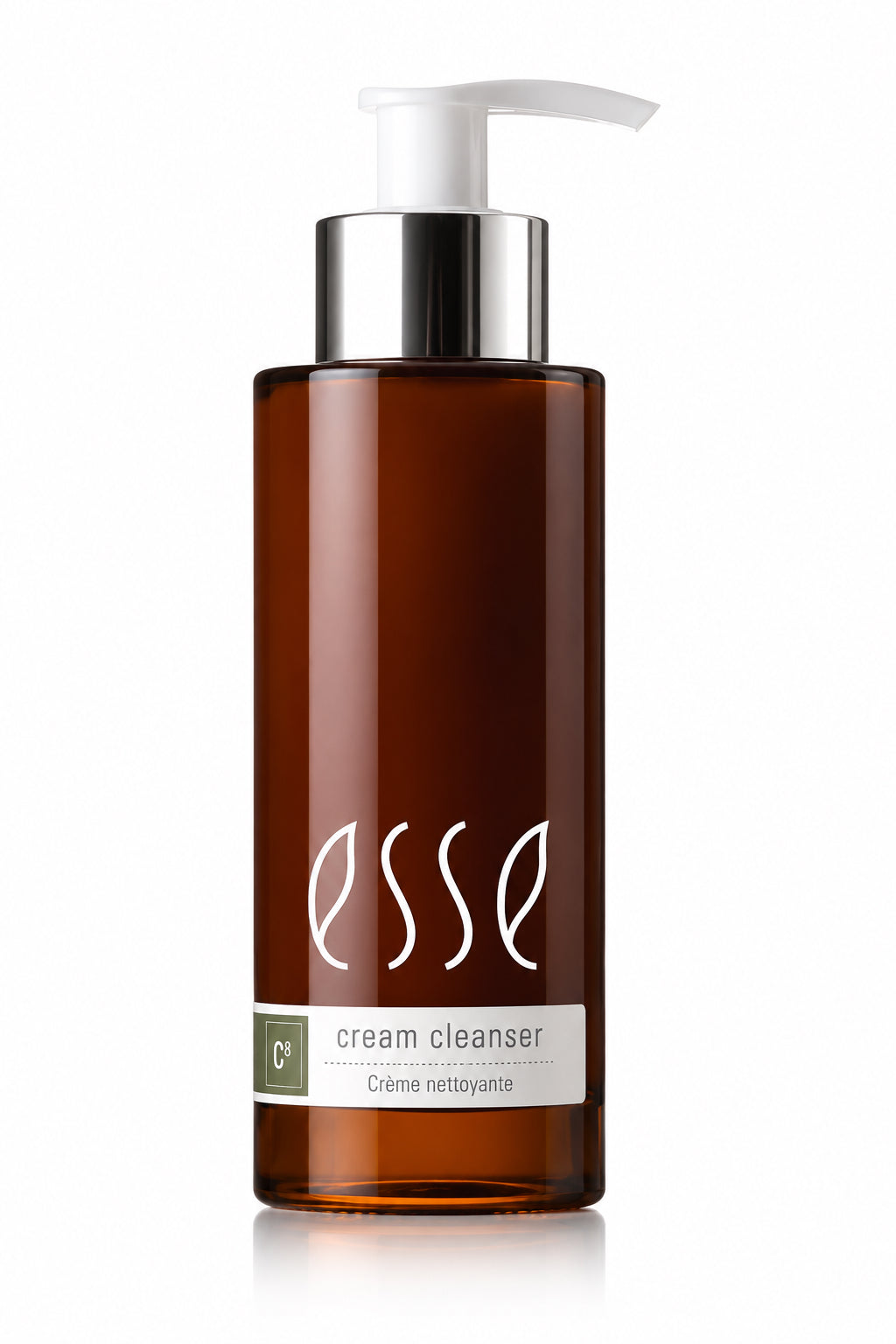En 50 ml brun pumpeflaske med Esse 50ml( reisestørrelse) Cream Cleanser fra Hudkonsulenten Monrad-Krohn 