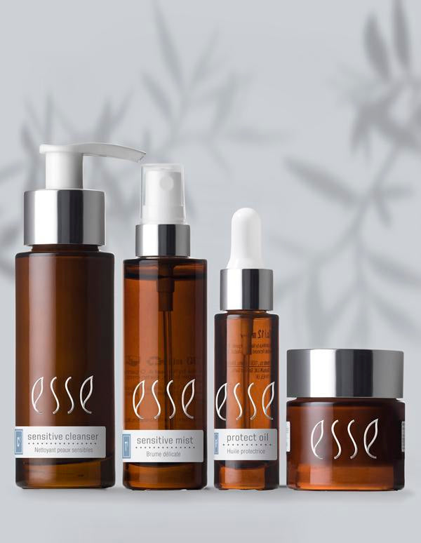 Esse Trial/Travel Pack for Sensitive Skin - rens med pumpe, mist, olje og kremkrukke - 
